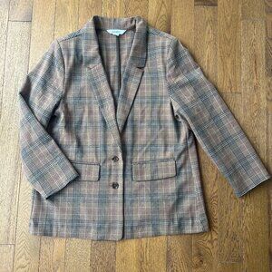 Old Navy Brown Plaid Blazer Petite Large Classic Preppy Workwear Jacket